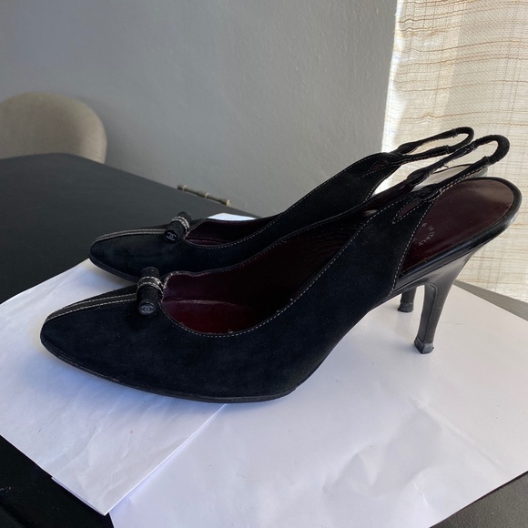 Chanel black suede pumps mules sandals slip-ons 38.5-8.5 heels slides slingback - Picture 3 of 9